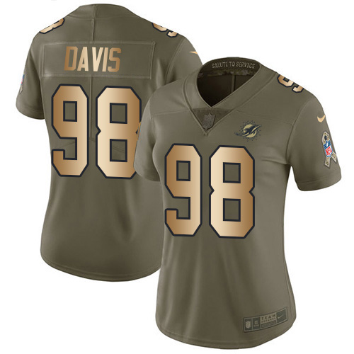 Nike Miami Dolphins #98 Raekwon Davis Olive Gold Women Stitched NFL Limited 2017 Salute To Service Jersey->women nfl jersey->Women Jersey
